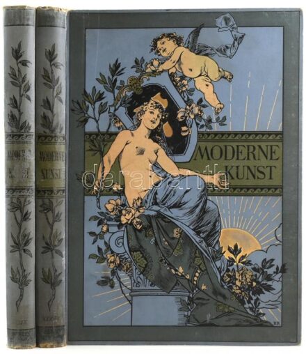Moderne Kunst in Meister-Holzschnitten. Nach Gemalden und Sculpturen Berühmter Meister Der Gegenwart. XIX. Band. Szöveges és képkötet. Berlin, é.n., Rich. Bong. Német nyelven. Egész és kétoldalas illusztrációkkal. Kiadói festett