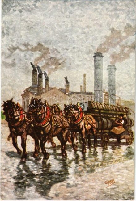 Budapest X. Kőbánya, Dreher Antal Serfőzdéi és Baksöre, sörgyár reklámlap / Hungarian brewery and beer advertising art postcard s: Garay