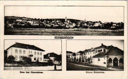 Szászrégen, Reghin; látkép, Római katolikus gimnázium, Állami közkórház / general view, Catholic school, hospital (EK)