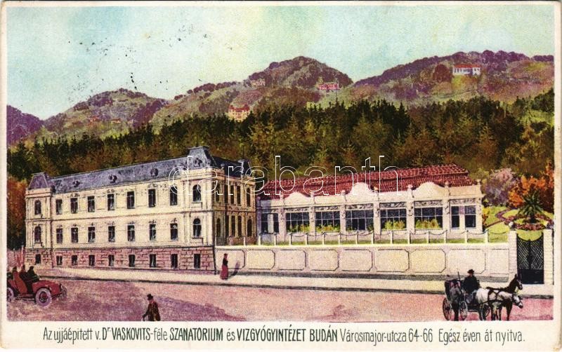 1909 Budapest XII. Újjáépített Dr. Vaskovits-féle Szanatórium és Vízgyógyintézet. Városmajor utca 64-66. (EK)