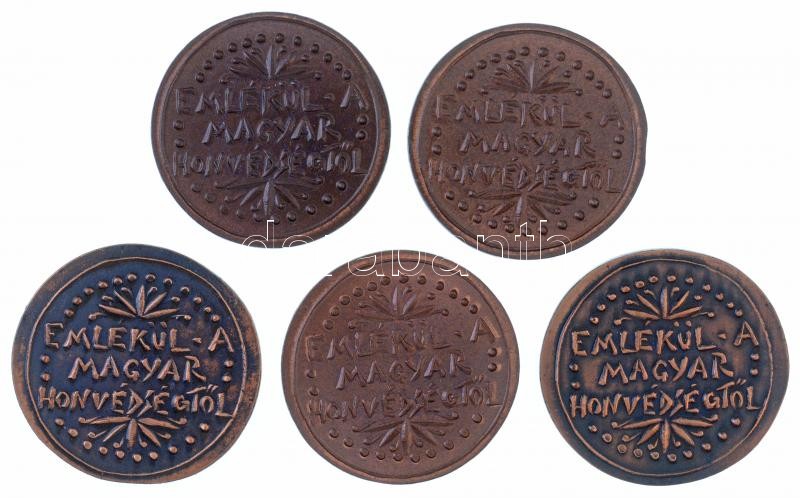 ifj. Szlávics László (1959-) 5db-os Cu emlékérem tétel, mindegyik hátlapján 'Emlékül a Magyar Honvédségtől', az előlapokon Petőfi Sándor, Károlyi Mihály, Deák Ferenc, Nagy Imre és Balassi Bálint portréi, mind nem eredeti - Image 2