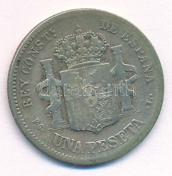Spanyolország 1893PG-L 1P Ag 'XIII. Alfonz' T:3 patina Spain 1893PG-L 1 Peseta Ag 'Alfonso XIII' C:F patina Krause KM#702 - Image 2