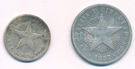Kuba 1915. 10c Ag + 1932. 20c Ag T:3 ph. Cuba 1915. 10 Centavos Ag + 1932. 20 Centavos Ag C:F edge error Krause KM#A12, KM#13