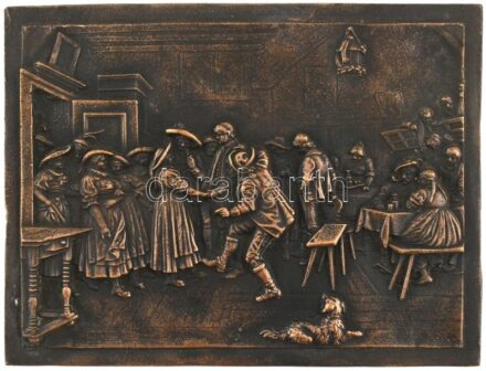 Mulatozás a fogadóban. Bronz dombormű. Jelzés nélkül. 22x16 cm