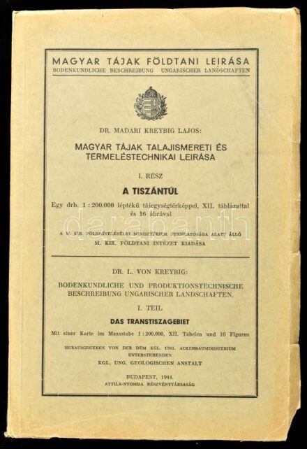 Dr. Madari Kreybig Lajos: Magyar tájak talajismereti és termeléstechnikai leírása. I. rész: Tiszántúl. Bp., (1944), M. Kir. Földtani Intézet (Attila-ny.), VIII+221 p. + 9 melléklet (8 táblázat, 1 ábra) + 1 térkép (1 : 200.000