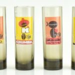 Omnia kávé 6 db retro reklám festésű üveg pohár, eredeti dobozában. 14 cm
