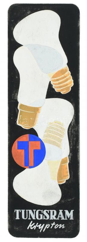 cca 1940-50 Tungsram Krypton, reklám terv. Tempera, tus, ceruza, papír. Jelzés nélkül. Hátoldalán ragasztás nyomaival. 20,5x6 cm.