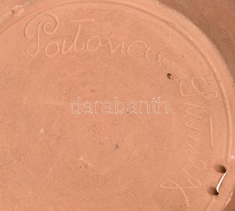 Népi kerámia tányér, kézzel festett, jelzett: Patonai Sümeg, kopott, d: 18cm - Image 2