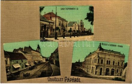 Pápa, Gróf Esterházy út, villa, Széchenyi tér, üzletek. Hajnóczky Árpád kiadása