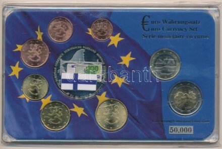 Finnország 2003-2004. 1c-2E (8xklf) forgalmi szett + Ezüstözött, részben multicolor Euro-pénzrendszer emlékérem műanyag tokban T:1,1- Finland 2003-2004. 1 Cent - 2 Euro (8xdiff) coin set + Silver plated, partially multicolor