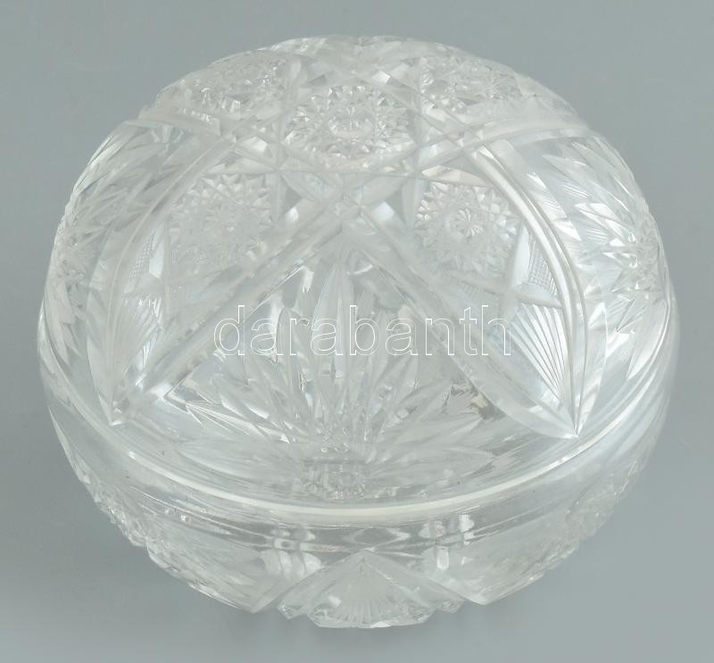 Ólomkristály bonbonier, metszett, apró csorbákkal, d: 13 cm