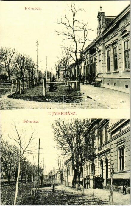Újverbász, Novi Vrbas (Verbász, Vrbas); Fő utca, kávéház. W.L. Bp. 808-810. Weimann Henrik kiadása / main street, café