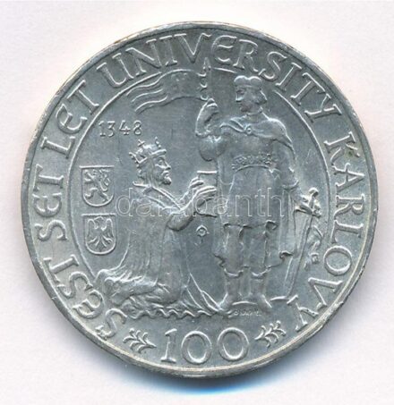 Csehszlovákia 1948. 100K Ag '600. évforduló - Károly Egyetem' T:1,1- ph. Czechoslovakia 1948. 100 Korun Ag '600th Anniversary - Charles University' C:UNC,AU edge error Krause KM#26