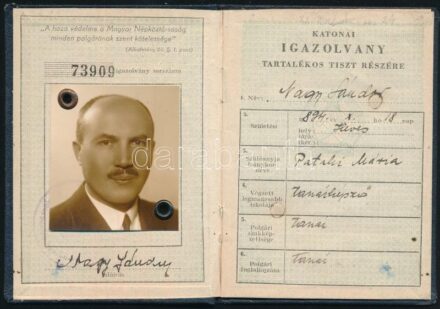 1951 Katonai igazolvány tartalékos tiszt részére
