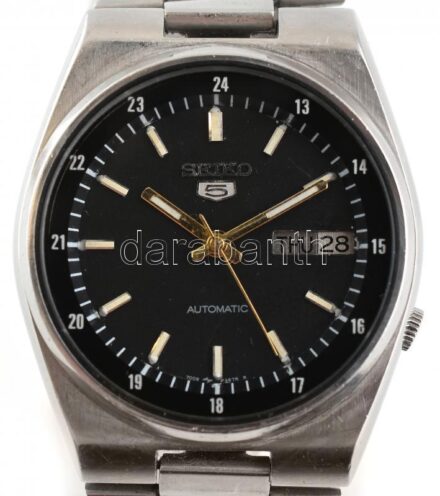 Seiko automata karóra, vízálló, naptár funkcióval, fém szíjjal, jó állapotban, d: 32 mm