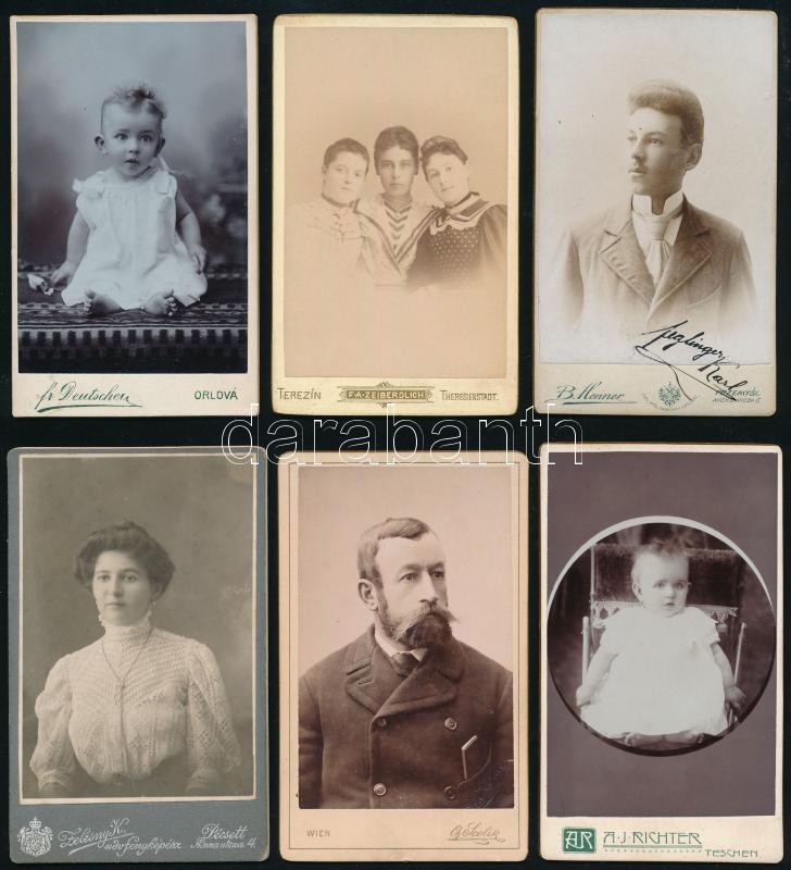 cca 1894-1900 Keményhátú portrék különböző műtermekből, 6 db, 10,5×6,5 cm
