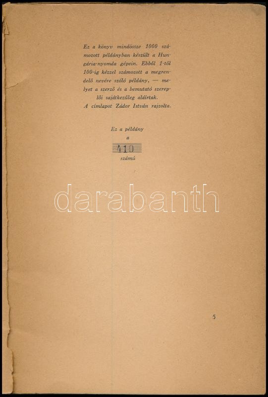 Bálint Lajos: Támár. Színjáték 9 képben. Bp., 1942., Szerzői kiadás,(Hungária-ny.) A borító Zádor István munkája. Kiadói szakadozott papírkötés. Számozott (410./1000) példány. - Image 2