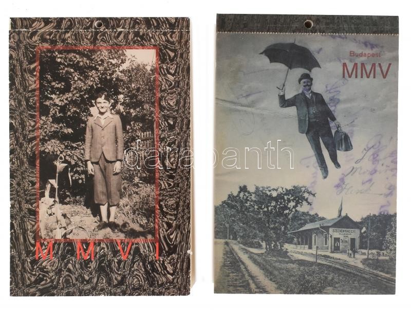 2005-2006 MMV és MMVI. hn., Szaru és Pata. Kiadói papírkötés. 2005 és 2006-ös naptárak, rajtuk régi képeslapok fekete-fehér reprodukcióival.