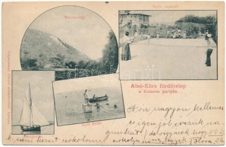 1903 Alsóörs, Malomvölgy, Bérvitorlás, Nyílt fürdő, Nyilvános lapdatér (tenisz). Divald (EK)