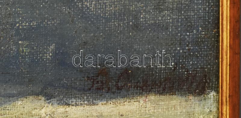 Sz. Csapó Márton (1889-?): Séta a Ligetben. Olaj, vászon. Jelzett. Fa keretben. 60×71 cm - Image 3