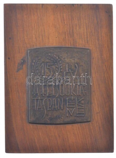 Kampfl József (1938- ) DN '15 év a felsőoktatásban ÉKME' egyoldalas Br plakett (61x50mm) fa táblára csavarozva (88x120mm) T:2