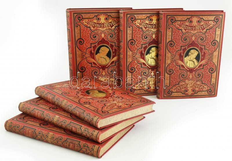 Heinrich Heine's Werke I-VI. köt. Hrs. von Heim Laube. Wien-Leipzig-Prag, é.n., Verlag von Sigmund Bensinger (druck: Ch. Reiger & M. Werthner, Wien), 8+378+1 p.; 4+384+1 p.;4+375+3 p.;4+376+4 p.;4+378+2 p.; 4+377+3 p. Német nyelven. Teljes