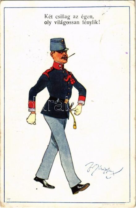 Két csillag az égen, oly világosan fénylik! / Austro-Hungarian K.u.K. military art postcard, officer. B.K.W.I. 823-4. s: Fritz Schönpflug (EK)