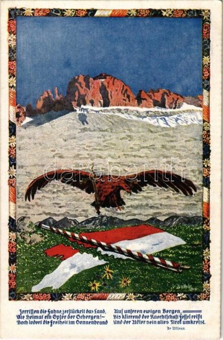 Tiroler Werbekarte: Die Zerreissung Tirols. Amon Göth / Tyrolean irredenta art