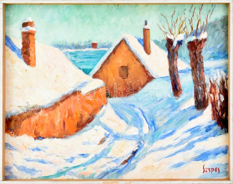 Szepes Gyula (1902-1992): Érdi utca1980. Olaj, farost, jelzett 70x55 cm