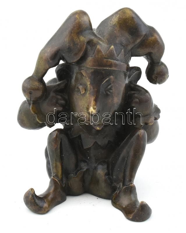 Jelzés nélkül: Bohóc. Öntött, patinázott bronz. m: 9 cm