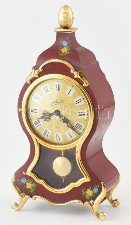 cca 1960 bakelit asztali óra, mechanikus szerkezettel, működik, kulcs hiány, kopott, m: 21 cm
