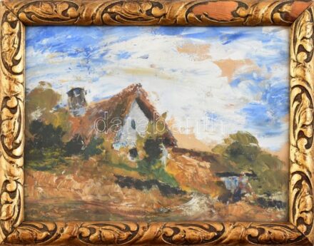 Jelzés nélkül: Tanya. Olaj, karton. Dekoratív, üvegezett, kissé sérült fa keretben. 22×30 cm