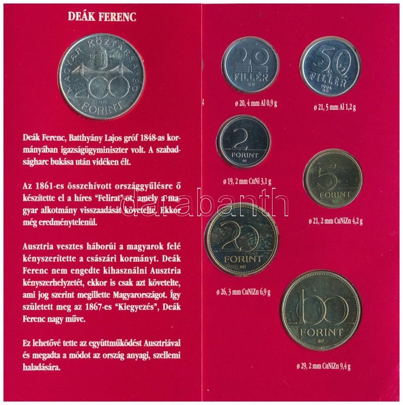 1994. 10f-200Ft (11xklf) forgalmi sor dísztokban, közte 1994. 200Ft Ag 'Deák', 'Magyarország pénzérméi' sorozat. A tokon a ragasztás részben elengedett. T:BU kis patina Adamo FO27.2 - Image 3