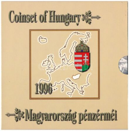 1996. 10f-100Ft (10xklf) '50 éves a forint' forgalmi sor dísztokban. A tokon a ragasztás részben elengedett + 1996. 100Ft bimetál érme ragasztószalaggal rögzítve T:BU Adamo FO29
