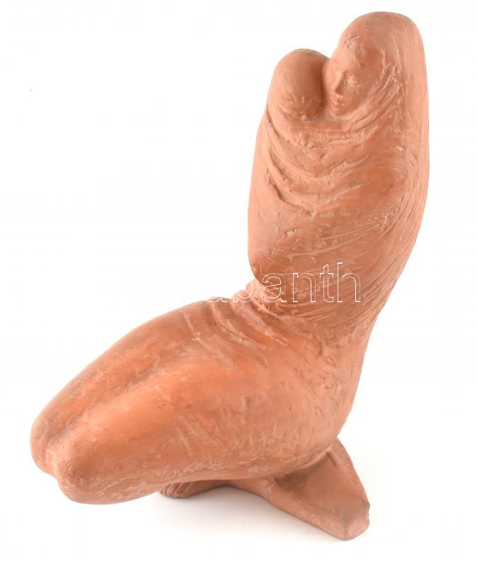 Varga Imre (1923-2019): Anyai ölelés, terrakotta, jelzett, kopásnyomokkal, m: 24 cm