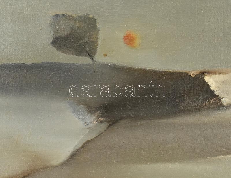 Baji Miklós Zoltán (1961-): Téli nap, Békés. Olaj, vászon, jelzett, hátoldalán autográf felirattal. Fa keretben, 50×80 cm - Image 3