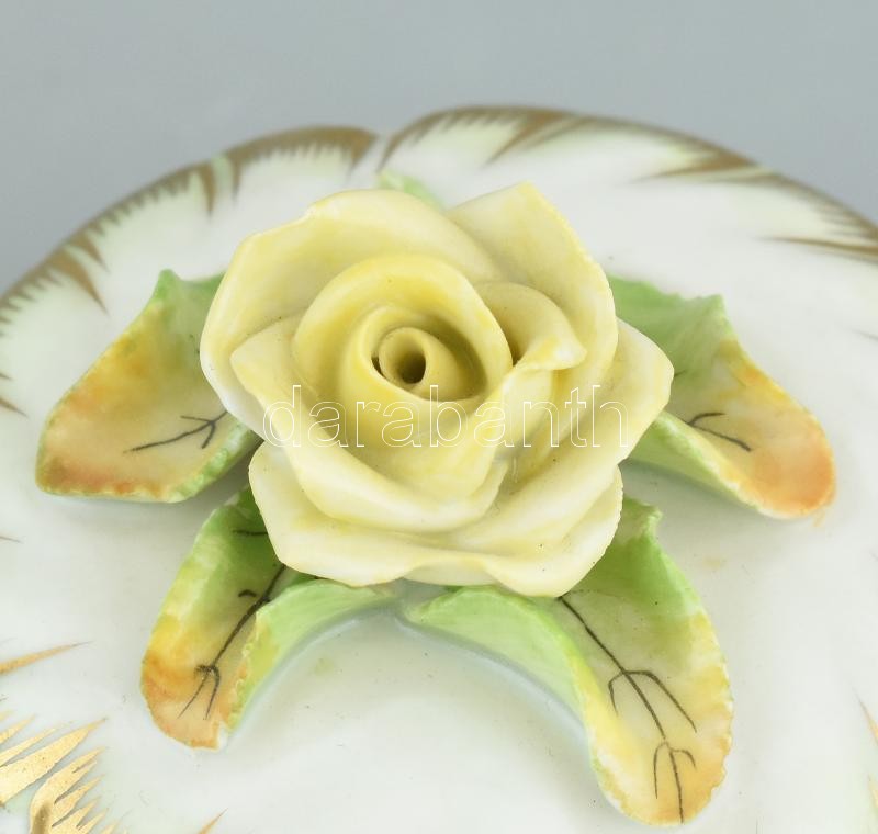 Herendi Viktória mintás bonbonniere rózsás fedéllel Kézzel festett, jelzett, rózsákon apró lepattanás, kopásnyomokkal. d: 8 cm - Image 2