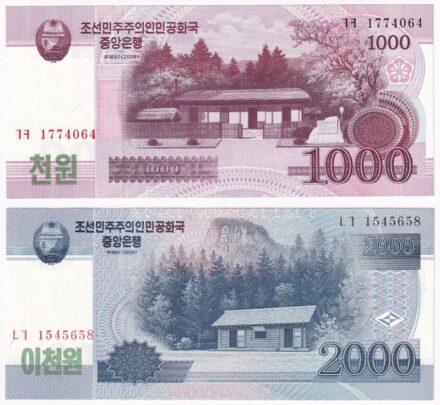 Észak-Korea 2008. 1000W + 2008. 2000W T:I,I- North Korea 2008. 1000 Won + 2008. 2000 Won C:UNC,AU Krause P#64, P#65