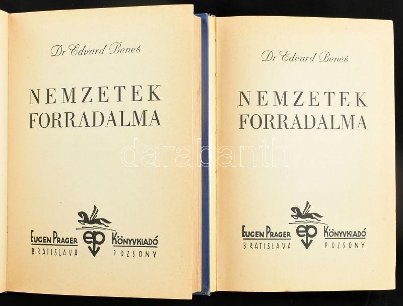 Benes, Edvard: Nemzetek forradalma I-II (Ford.: Donner Pál) Bratislava-Pozsony, (1936.) Prager. Kiadói egészvászon sorozatkötésben. - Image 2