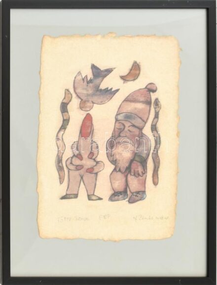ef.Zámbó (efZámbó) István (1950-): Törpe torzóval, 2008. Egyedi beavatkozású print (EBP), merített papír, jelzett, üvegezett keretben. 30x21 cm