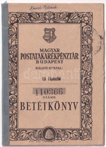 Budapest 1948. 'Magyar Postatakarékpénztár' betéti könyve bejegyzésekkel