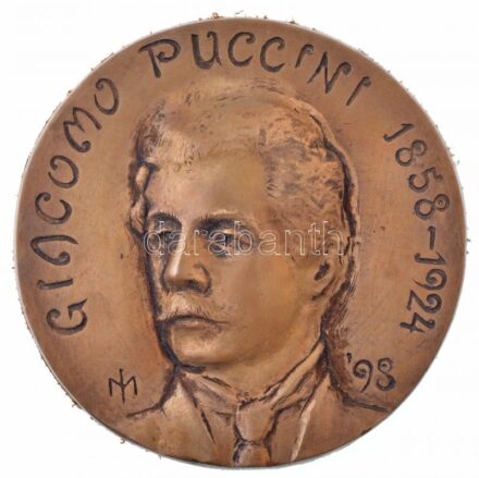 Marosits István (1943-) 1998. 'Giacomo Puccini 1858-1924' Br emlékplakett vékony bőr talapzaton (130mm) T:1-