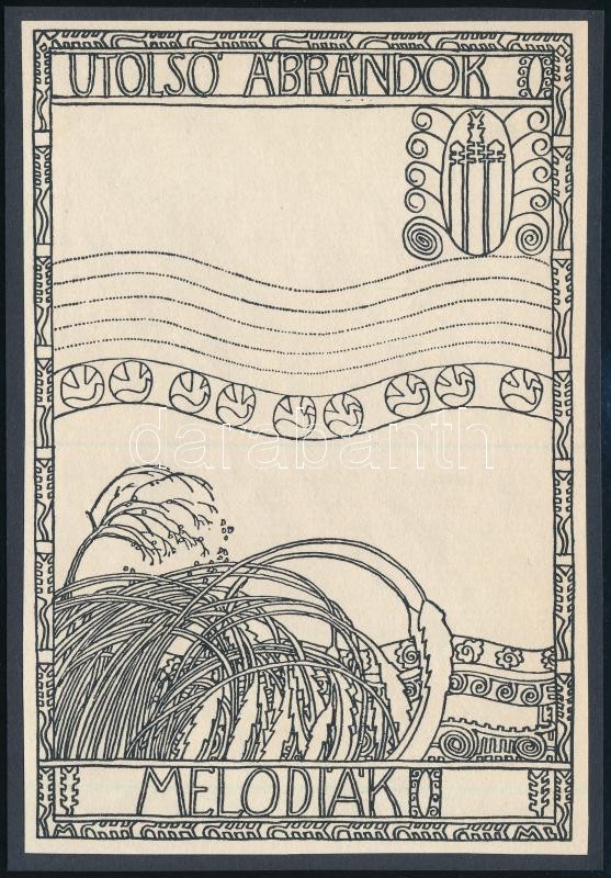 1908 Kozma Lajos (1884-1948): 'Utolsó ábrándok - Meliódiák', klisé, papír kartonra kasírozva, jelzett a dúcon, 9x17 cm