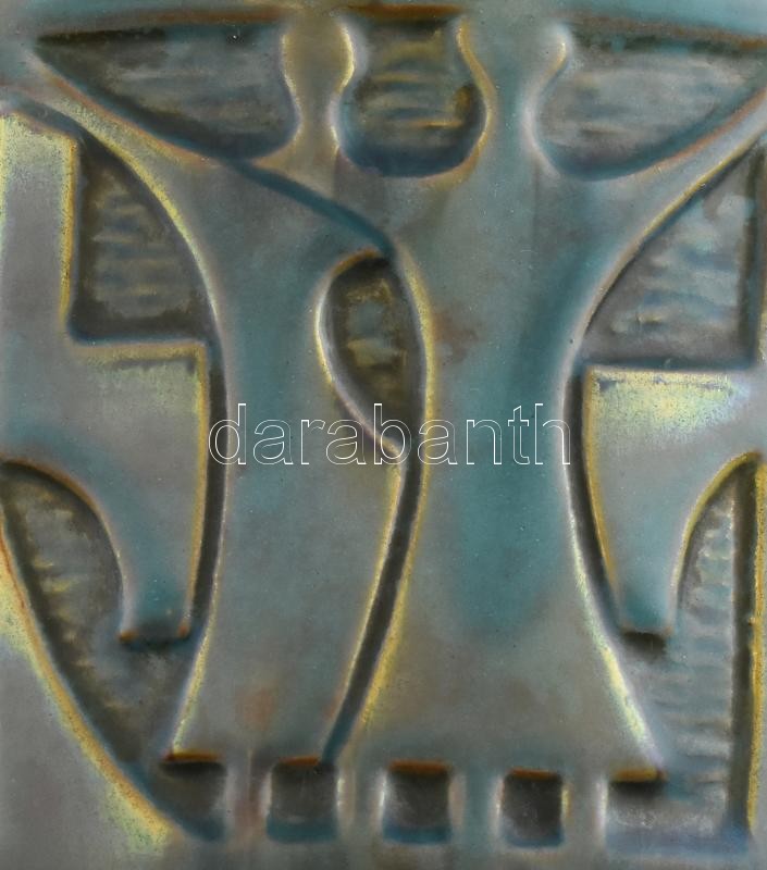 Zsolnay kaspó, alapmázas fajansz, jelzett, Kovács István terv, repedt, mázrepedésekkel, erősen kopott m:12cm, d: 16cm - Image 3