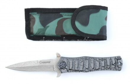 Crossnar kétélű kés, kopott, vászon tokban.