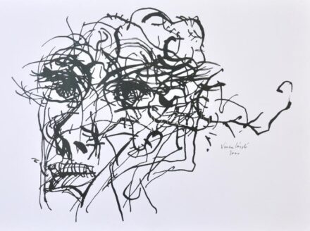 Vincze László (?-): Arckép (cím nélkül), 2000. Szitanyomat, papír, jelzett. 29,5x42 cm