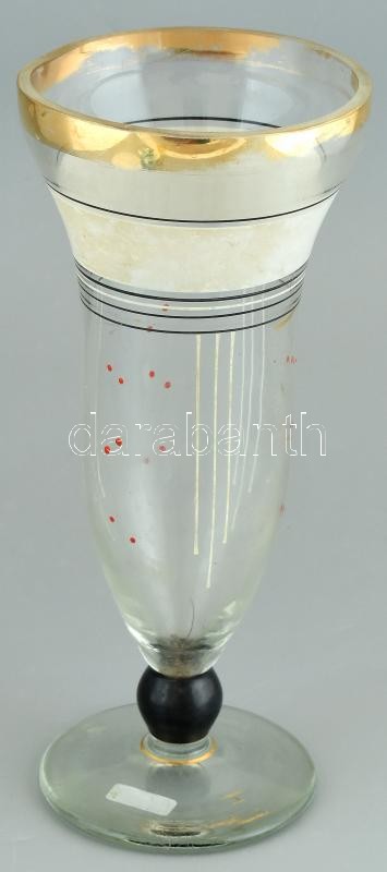 Kézzel festett üveg váza, kopásnyomokkal, m: 28,5 cm