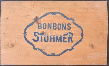 'Stühmer Bonbons' fa 'ládatető/doboztető', repedésekkel, 24x39,5 cm
