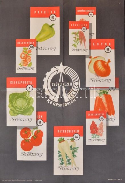 Szövetkezeti Kereskedelem, vetőmag reklámplakát, Magyar Hirdető, Bp., Offset-nyomda, hajtott, kis szakadással, a hátoldala foltos, 69x47 cm