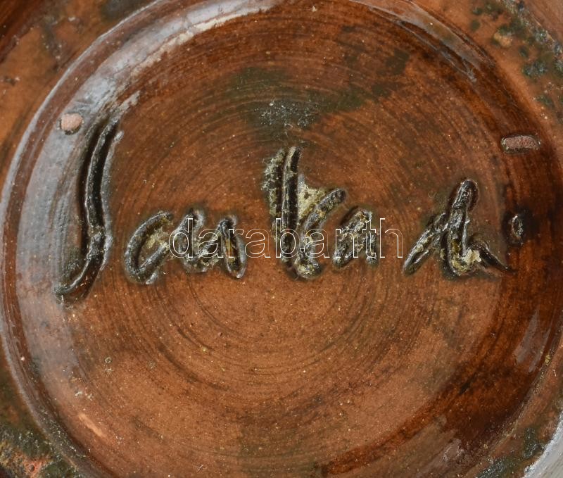 Sarkadi jelzett retró kerámia váza, kopott, m:16,5cm - Image 2